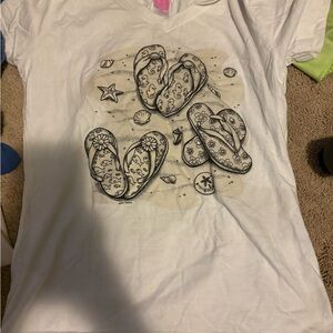 White Graphic T-Shirt with Flip Flop Design color changing